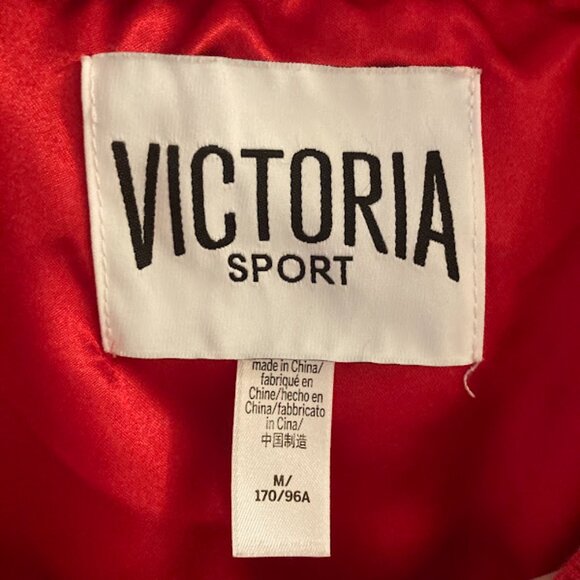 Victoria's Secret Sport Satin Bomber Jacket, Red w/ Gold Buttons - Size Medium - Picture 2 of 6